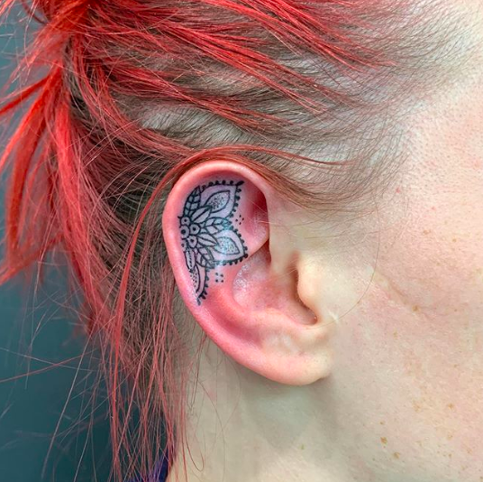 tattoodlidani  And a cute lil mandala behind the ear          mandala eartattoo tattoo dotwork dotworktattoo stippling pointilism  mandalatattoo  Facebook