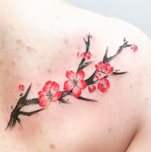 CHERRY BLOSSOM ON LADYS BACK  TATTOO TIME LAPSE  YouTube