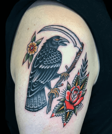 traditional raven head tattoo