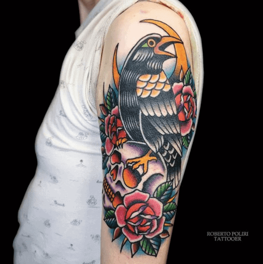 That's so raven #tattoo #traditionaltattoo #neotraditional  #neotraditionaltattoo #raven #rose | Instagram