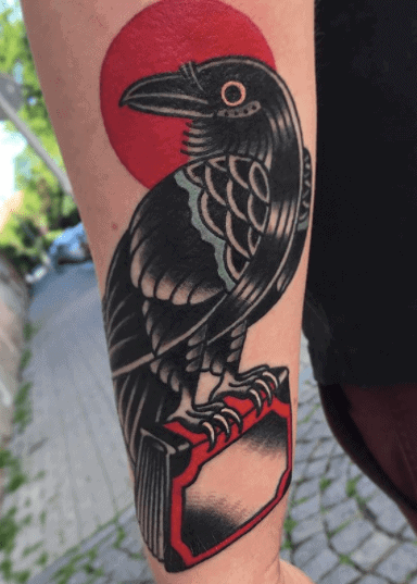 Three-eyed raven calf tattoo done by Wes Holland at Ink & Dagger tattoo,  Roswell, GA – Tattoo Lover Family