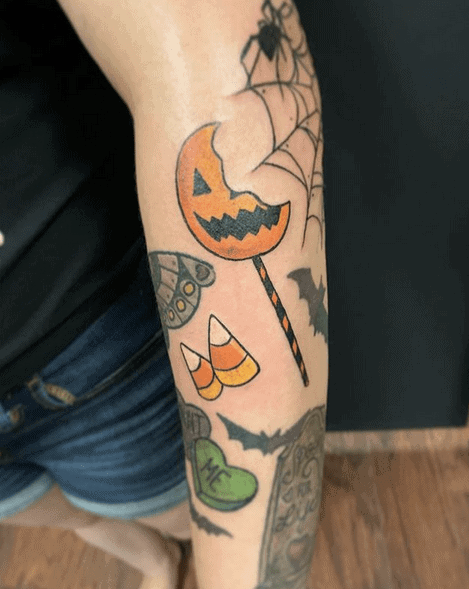 60 Candy Tattoo Ideas For Men  Sweet Designs  Candy tattoo Traditional candy  tattoo Pumpkin tattoo