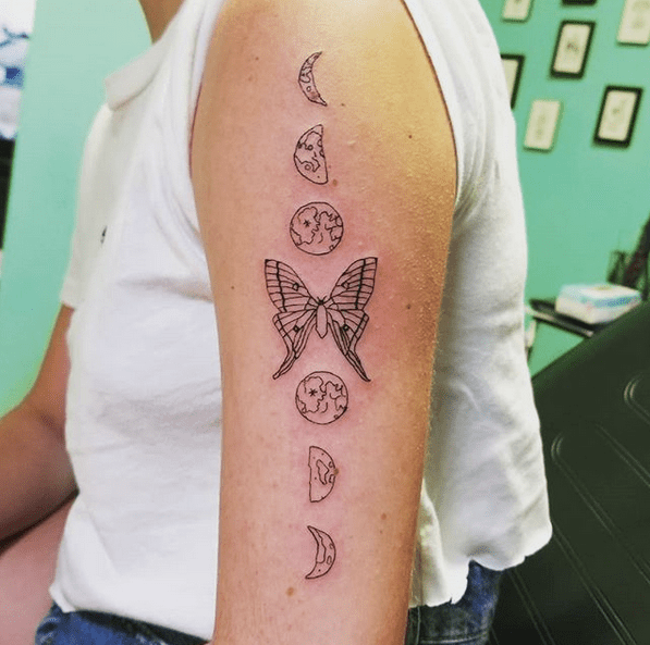 Nicolekaye Custom Tattoo  Design  Ornamental crescent moon and butterfly  One of two couples sun and moon tattoos Thank you for sitting so  amazingly for your first tattoo xx  Facebook