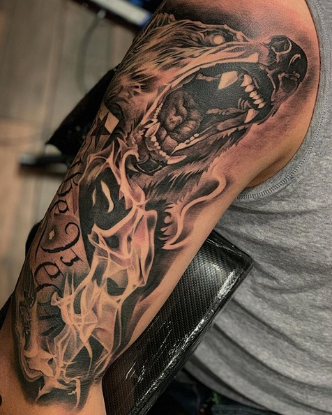 Our resident Realism artist Jeremy done this stunning mountains and grizzly bear  forearm wrap last week. For more of Jeremy's work. C... | Instagram