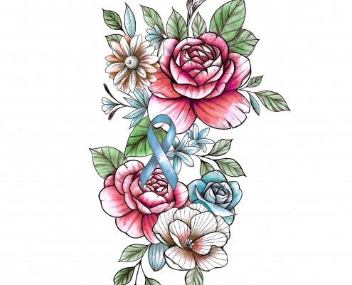 Blue Ribbon Color Flower Tattoo Design