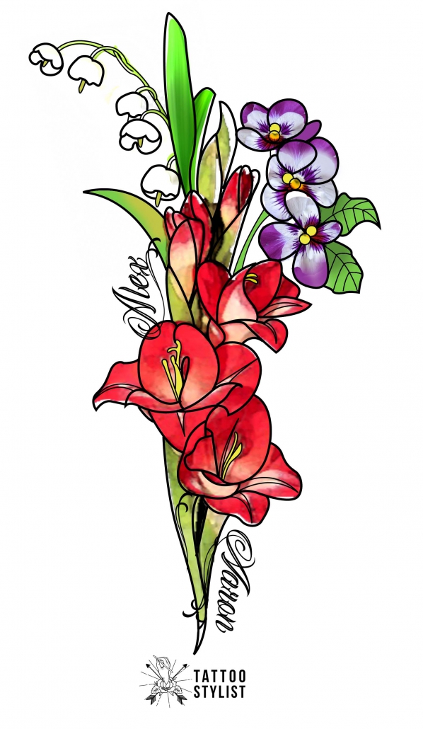Color Botanical Flower Tattoo Design