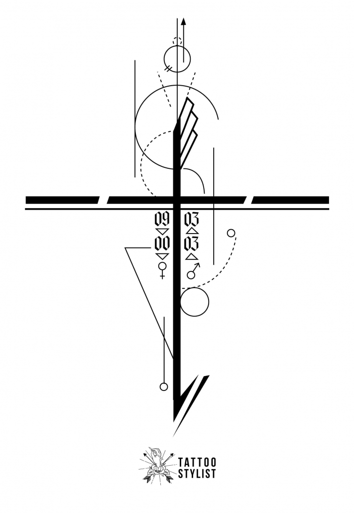 Geometric Cross With Numbers Tattoo Design