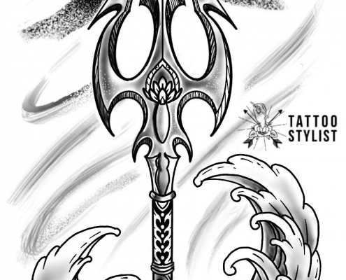 Scepter Out Of The Waves Tattoo Design