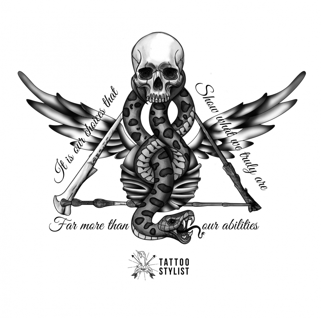 Skull and Snake Dark Tattoo Design