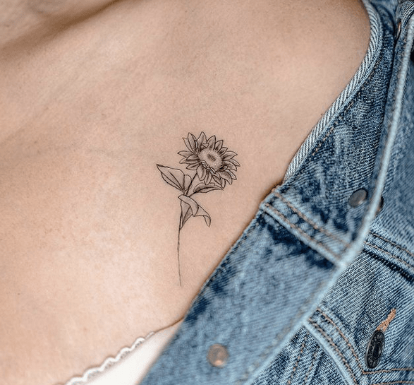 Sunflower, dotwork flower, tattoo design 