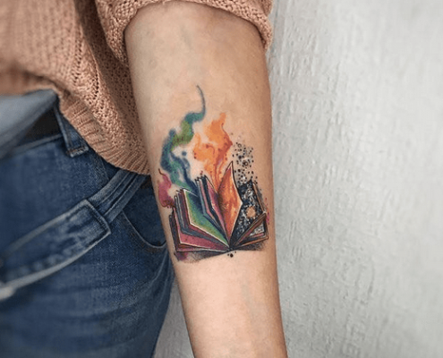 Watercolor Stack of Books by Brenda Kaye TattooNOW
