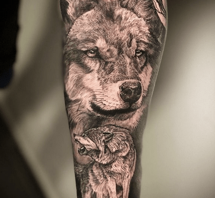 Mother wolf tattoo sleeve by @pablocrespotattoo