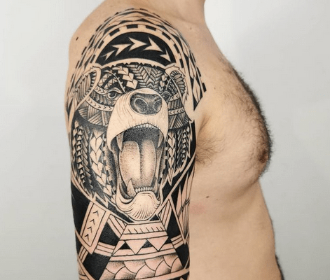 Polynesian Tribal Bear Tattoo by @agophobia_tattoo