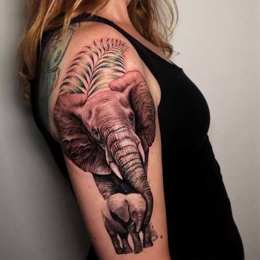 Women tattooo design Elephant Tattoos in hand In Short