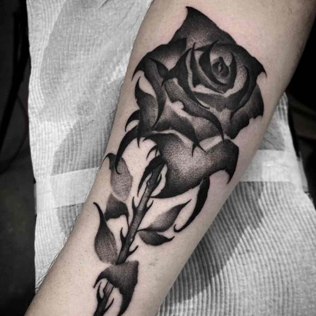 american traditional rose tattoo black and grey