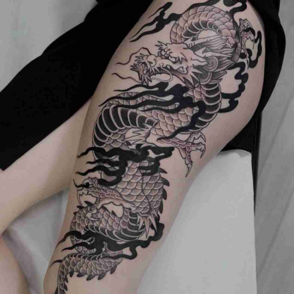 Download Japanese Dragon Tattoo On Thigh Wallpaper  Wallpaperscom