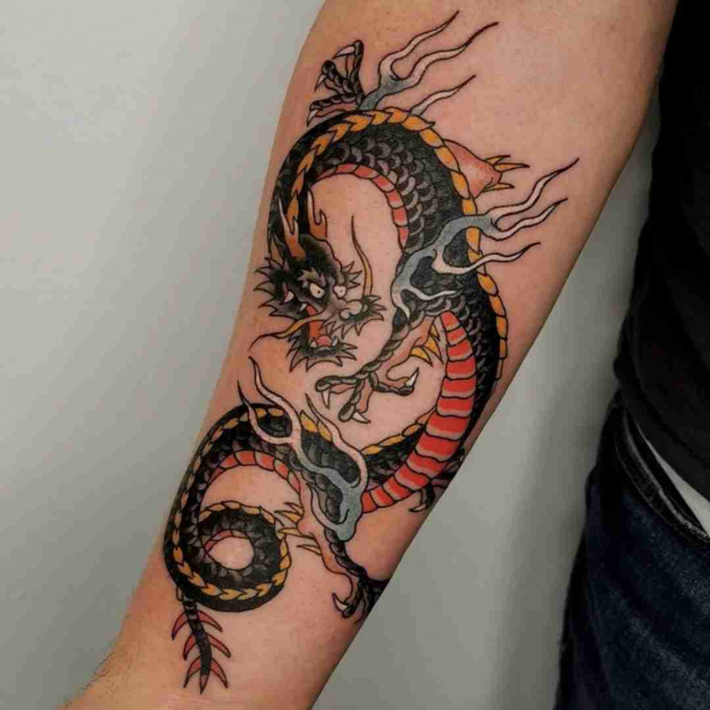 Small And Colorful Dragon Tattoo Ideas For Men