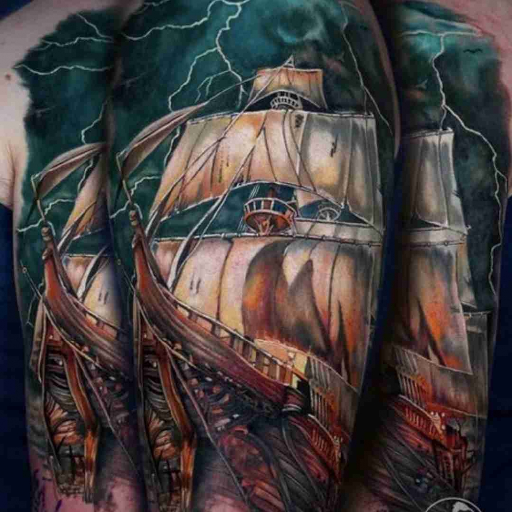 Pirate ship old school tattoo