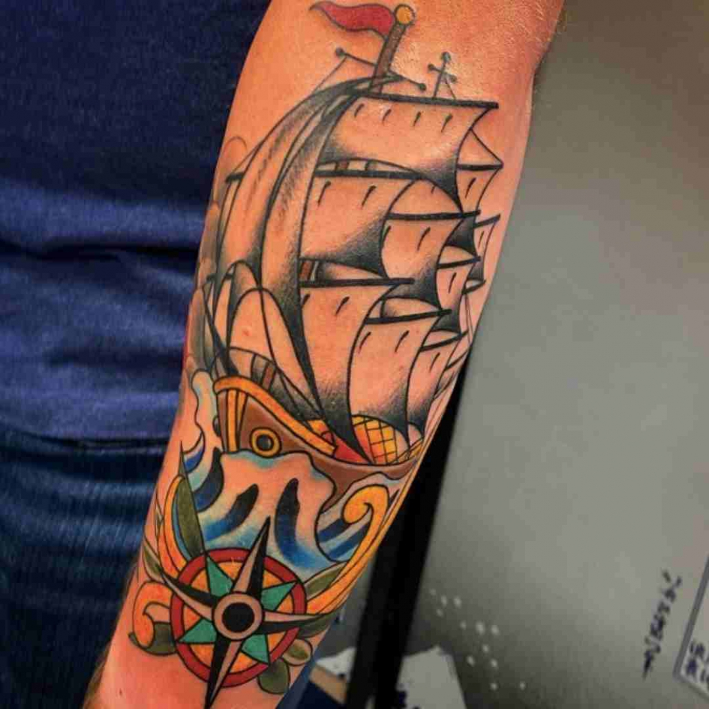 Tattoo Flash Painting a Clipper Ship design - YouTube