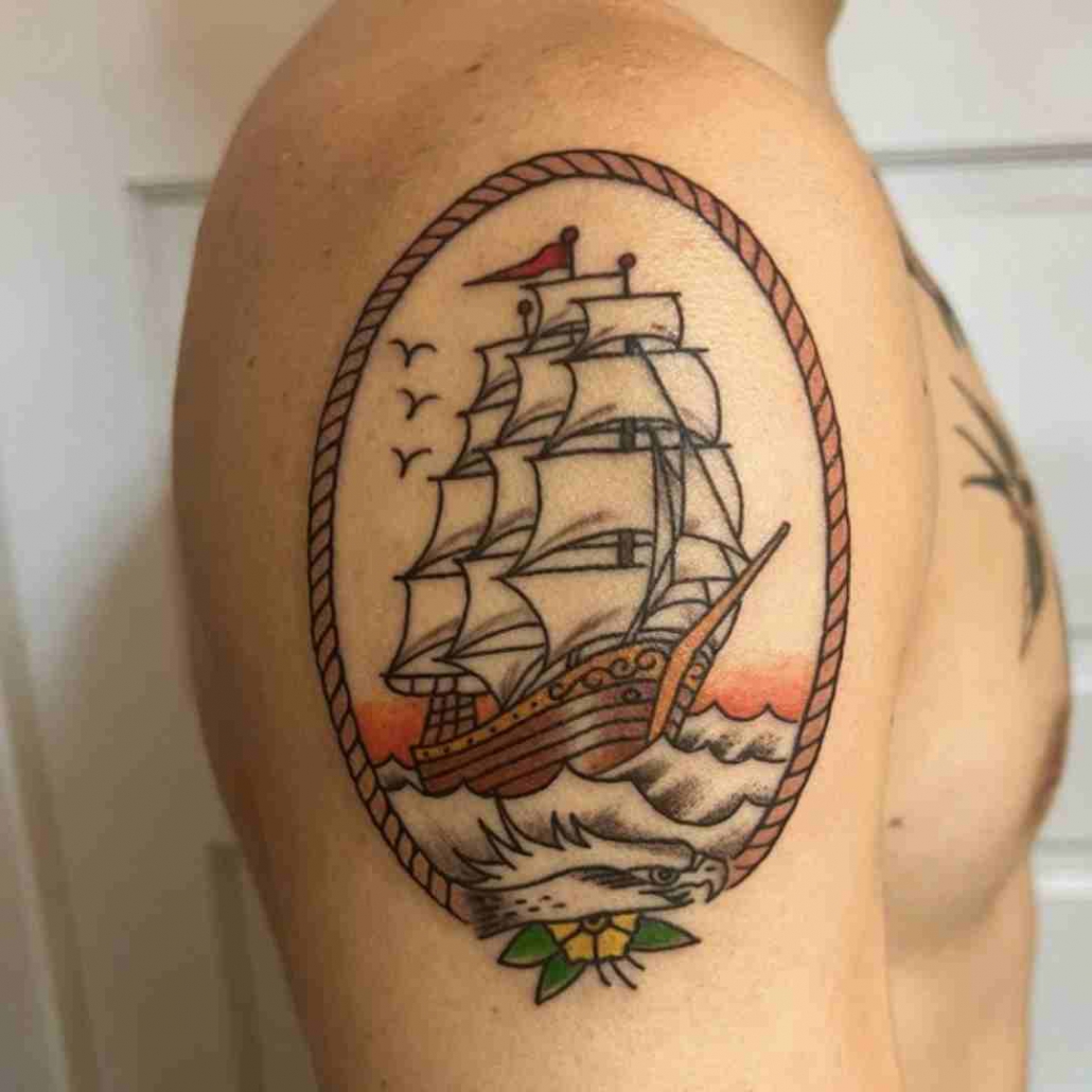 Vintage Ship Decal, American Traditional Tattoo Wall Art Decor VWAQ -