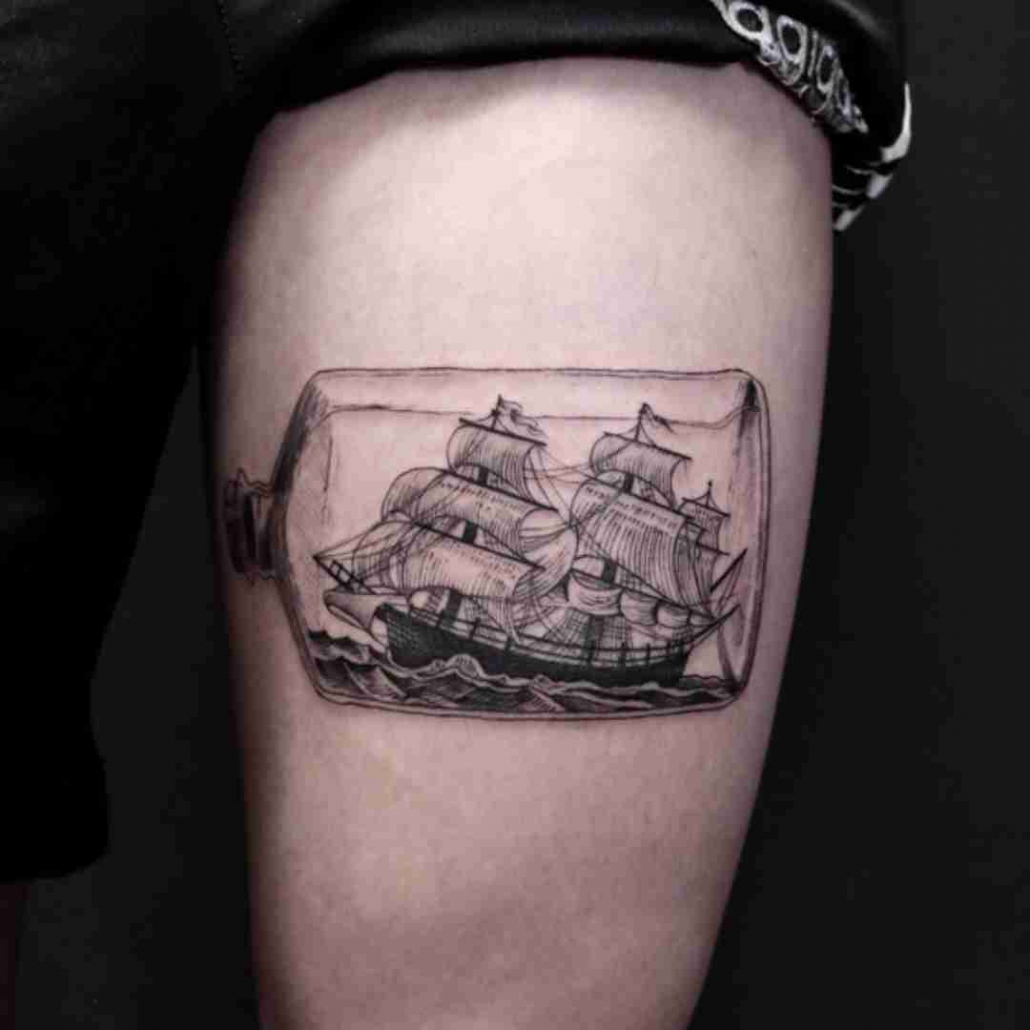 Prompts Library  A realistic tattoo design sketch of a pirate ship   Arthubai
