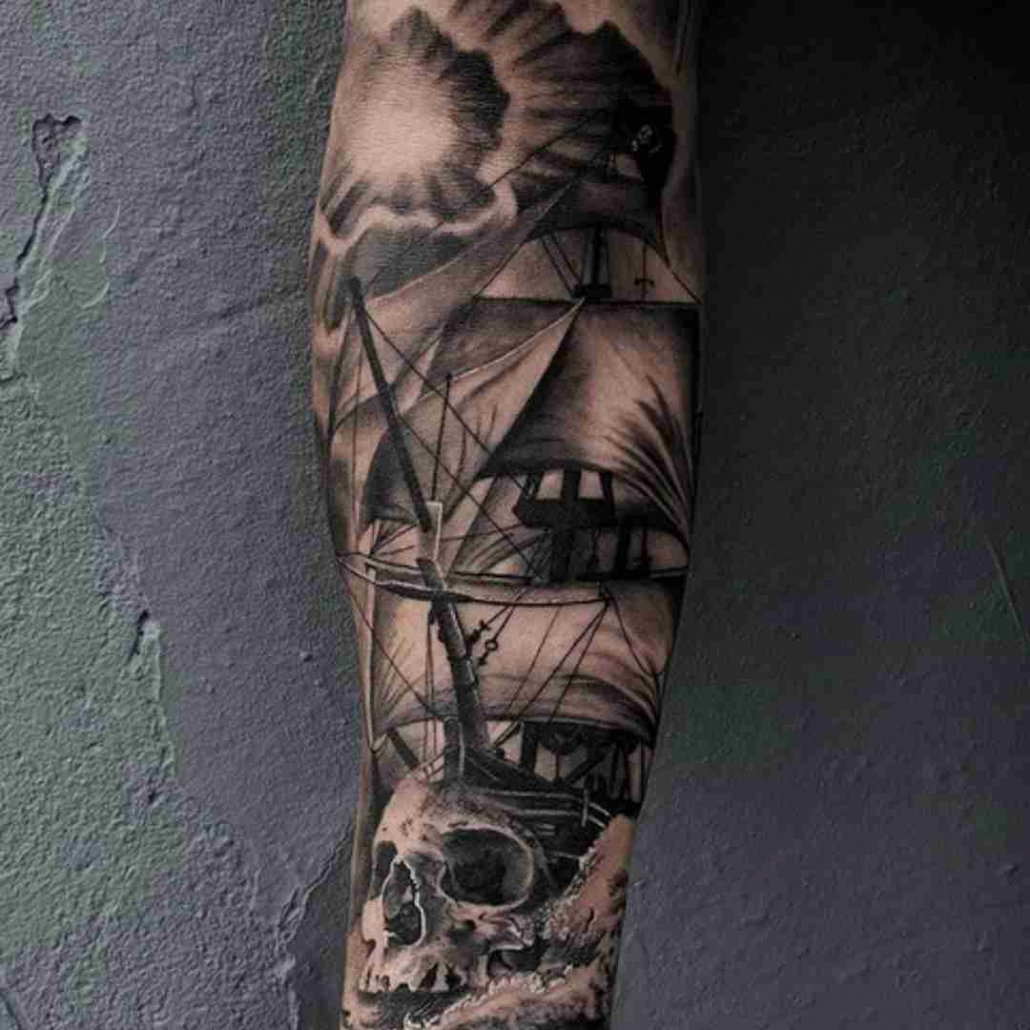 realistic pirate ship tattoo