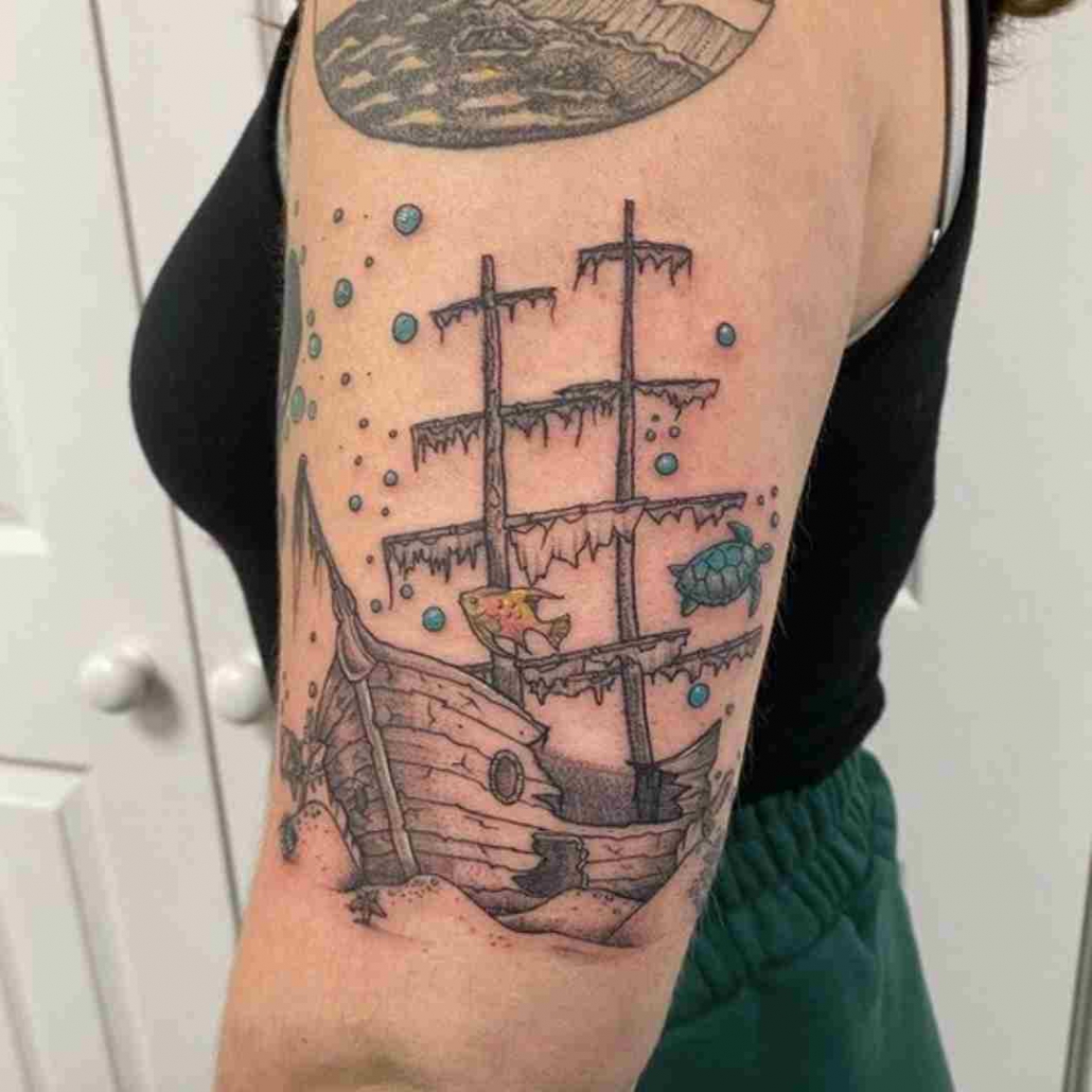sunken ship tattoo traditional