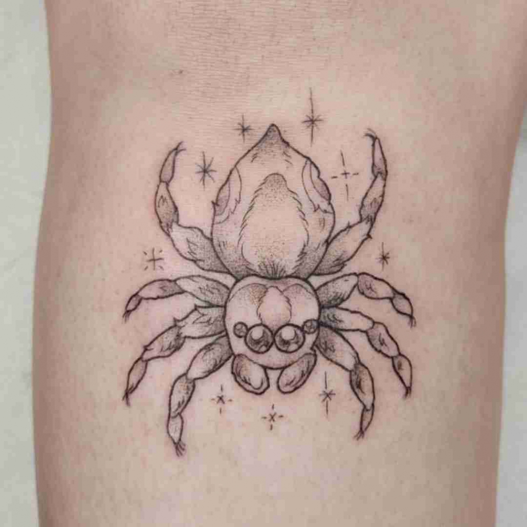 Video of the jumping spider since he wraps a little  By Cheryl Tash Tattoo   Facebook