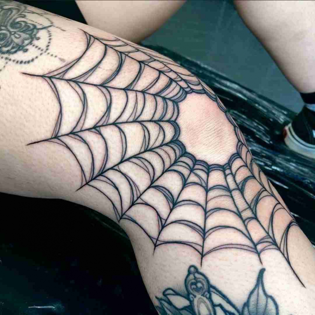 Tattoo uploaded by Martin Kirke  Spider web on knee ditch  manchestertattoo manchester spiderweb traditionaltattoo  Tattoodo