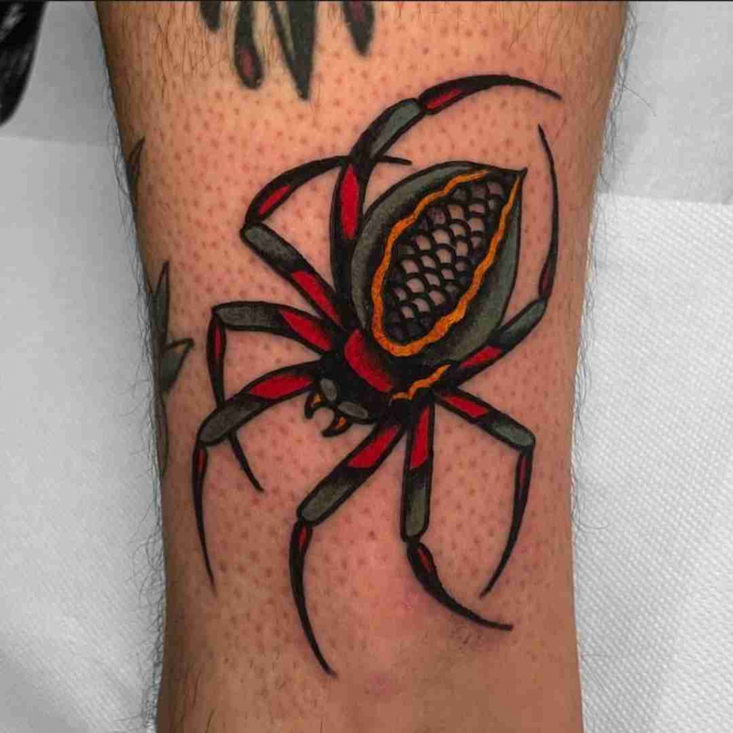 Addicted To Ink Tattoos  White Plains NY  Traditional flower and spider  by artoftheden Stop by during regular business hours to consult with Den  or any of our talented artists  