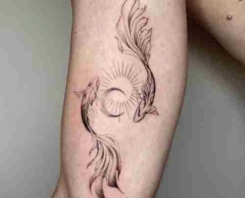Fineline koi fish yin yang tattoo by @lila_satori