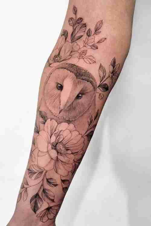 Asami Zdrenka Flower Owl Rose Upper Arm Tattoo  Steal Her Style