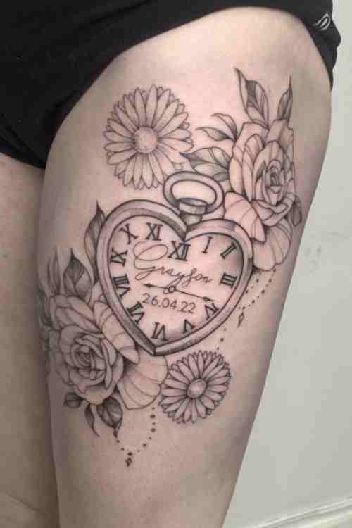 Tattoo Design and Stencil Clock and Rose Tattoo Design  Etsy Israel